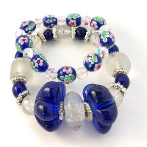 Stunning Combination Cobalt blue and White Beaded Bracelets